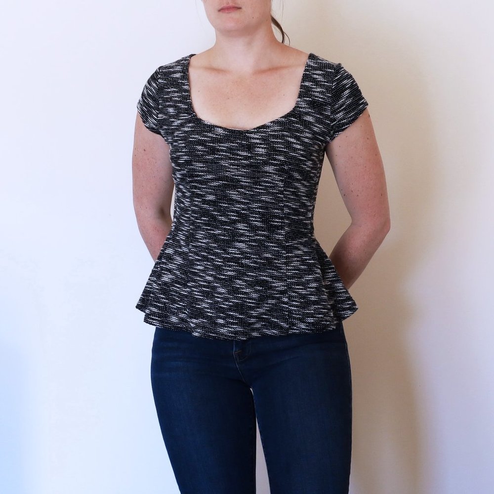 Anthropologie Black and White Endash Boucle Peplum Top